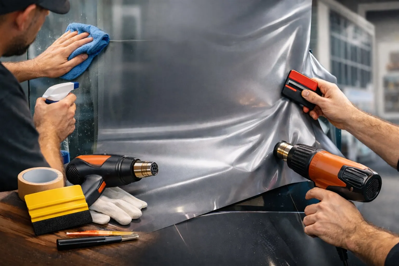 aplicación profesional de vinilo autoadhesivo