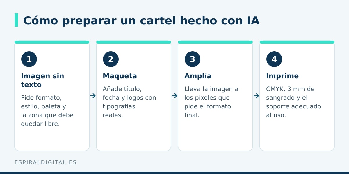Pasos para preparar e imprimir un cartel publicitario creado con IA